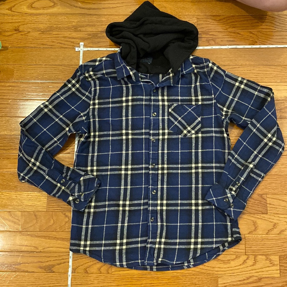 Hoodie flannel button up jacket top